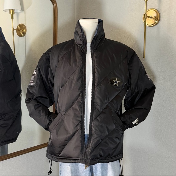 Vintage Pro Player Dallas Cowboys Down Puffer Jacket Black Silver NFL Medium